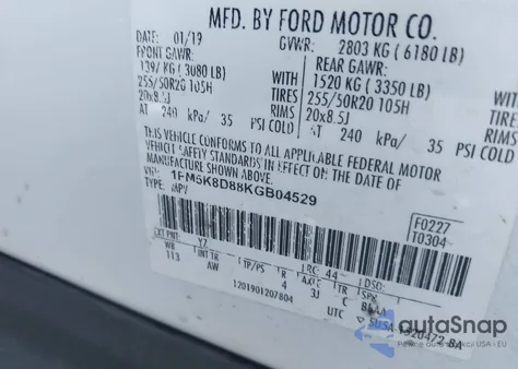 2019 Ford Explorer Xlt из США, поврежденный, VIN 1FM5K8D88KGB04529